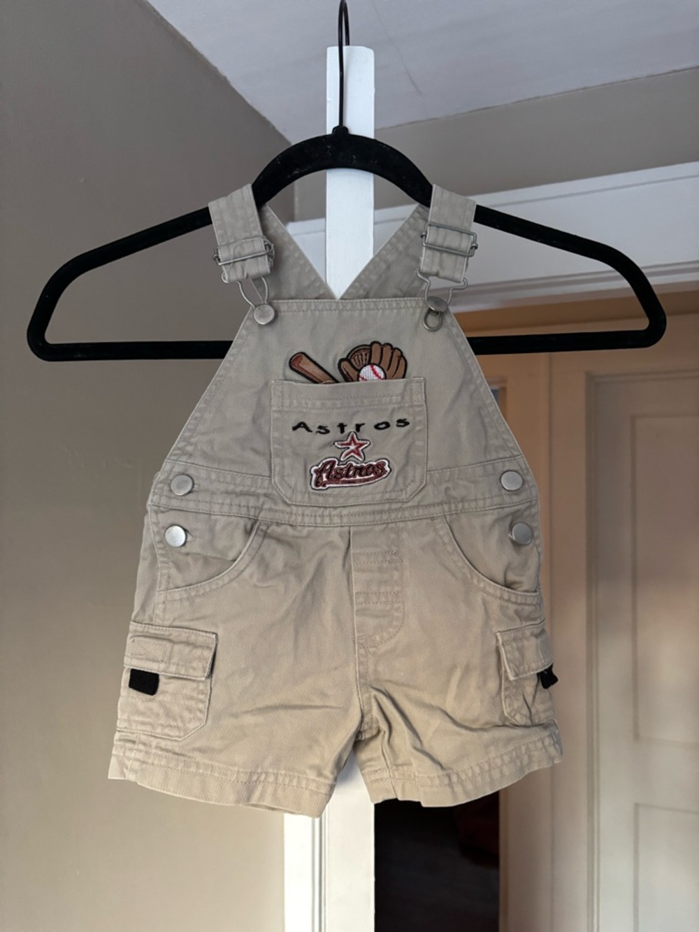 MLB Astros Beige Baby Overalls